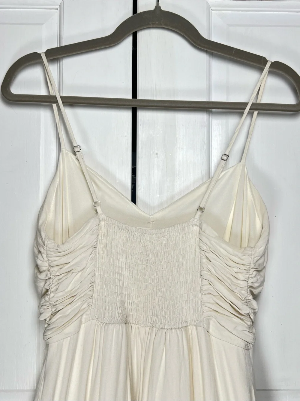 May Berries Midi Dress Ivory Spaghetti-Strap Smocked Back Lined Pockets Sz M